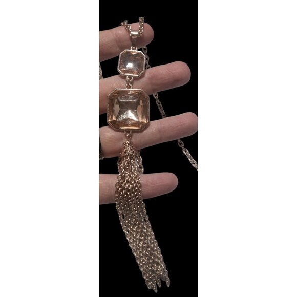 Orange And Rose Gold Brilliant Gemmed Tassel Necklace - Picture 4 of 10